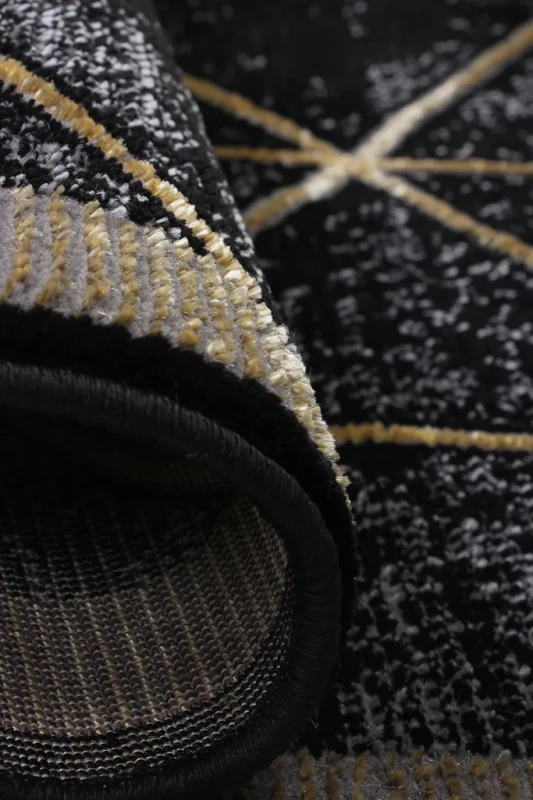 Dywan nowoczesny Diamond K4479G antracytowo-złoty zbliżenie brzegu