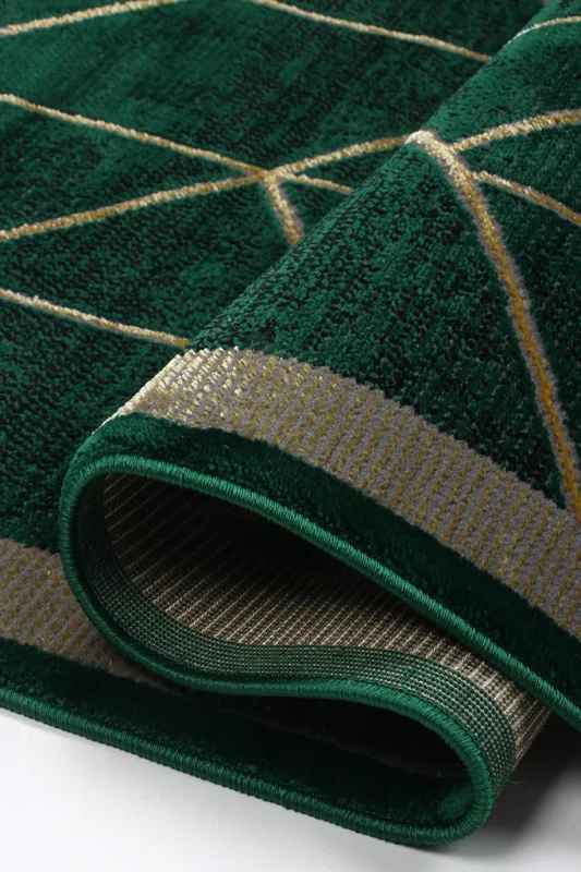 Dywan geometryczny Diamond K4479Y zielono-złoty brzeg i spód