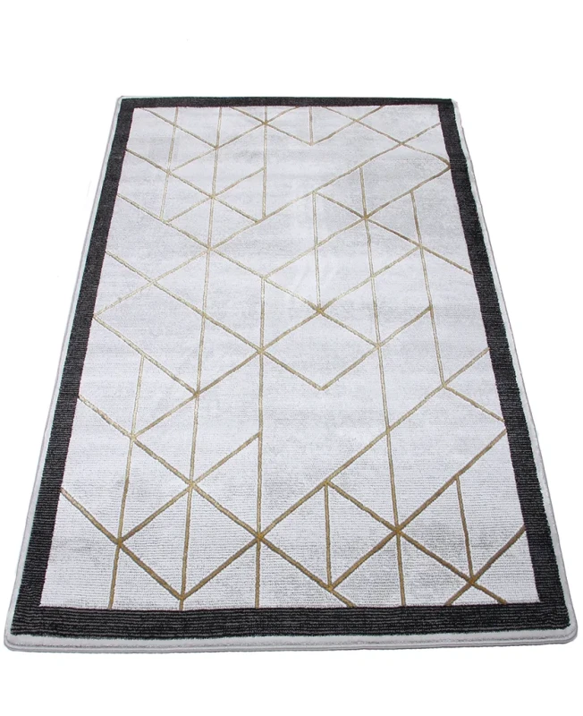 Dywan geometryczny Diamond K4488G szaro-złoty rzut ukośny