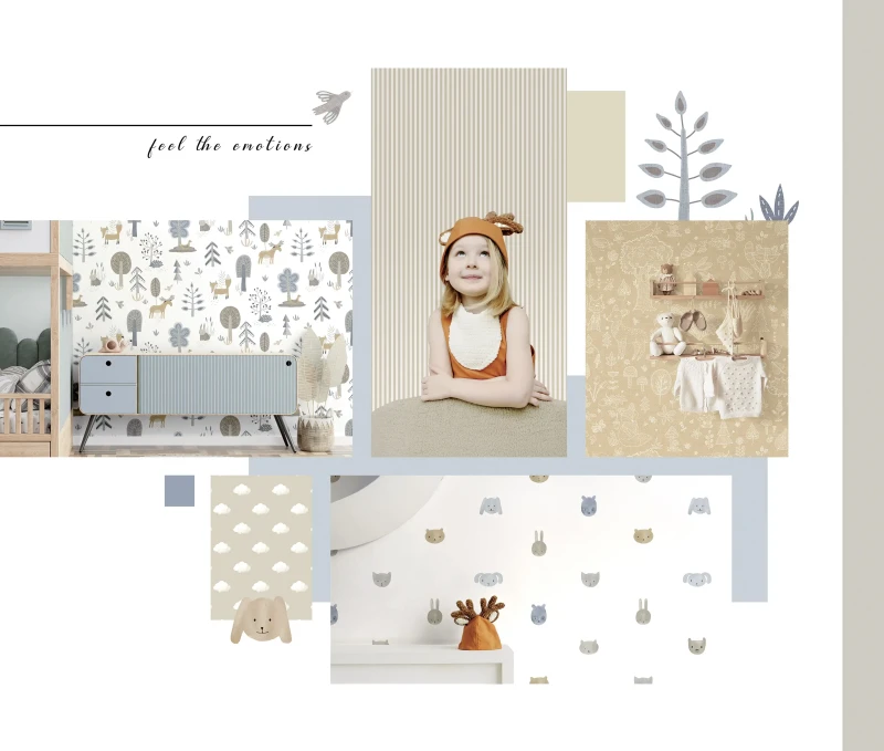 Beżowe tapety dla dzieci z kolekcji Cristiana Masi Happy.webp