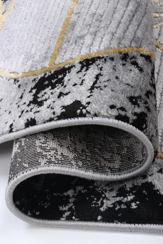 Dywan geometryczny Diamond K4498G szaro-złoty brzeg