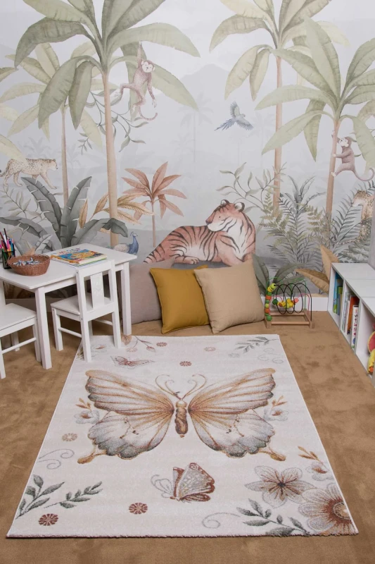 Dywan dziecięcy 3d Dywilan Luna Butterfly 40427 w pokoju dziecięcym