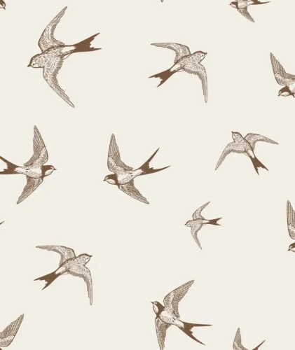 Tapeta retro z jaskółkami Brown Swallow Wallcolors.webp