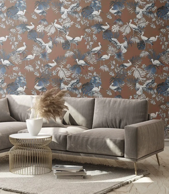 Tapeta z ptakami do salonu Wallcolors Storks Red.webp