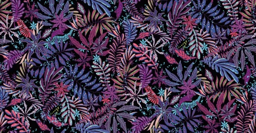 Tapeta neonowa w liście Wallcolors Violet Leaves.webp