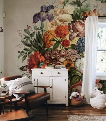 Tapeta w kwiaty do salonu Colorful Wallcolors.webp