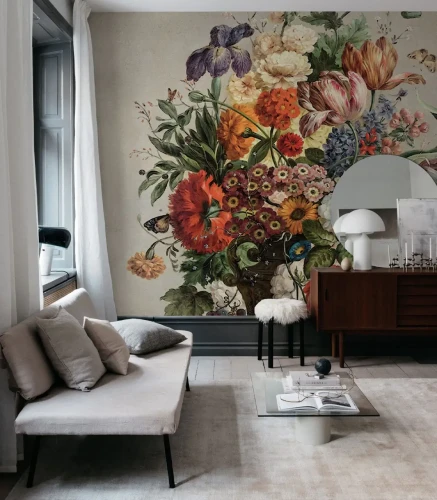 Tapeta do salonu z dużymi kwiatami Colorful Wallcolors.webp