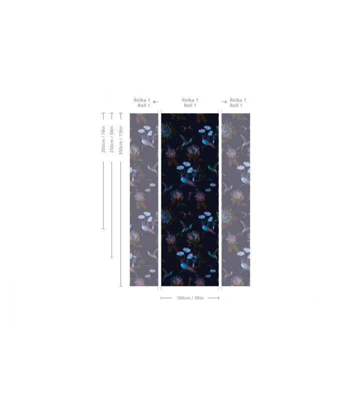 Tapeta botaniczna z kolibrami Toxic Hummingbirds Wallcolors.webp