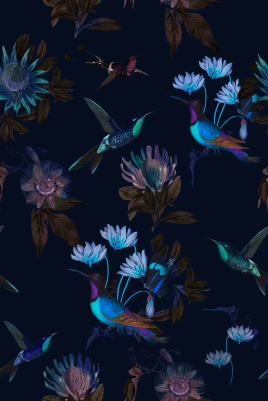 Tapeta egzotyczne ptaki i kwiaty Toxic Hummingbirds Wallcolors.webp