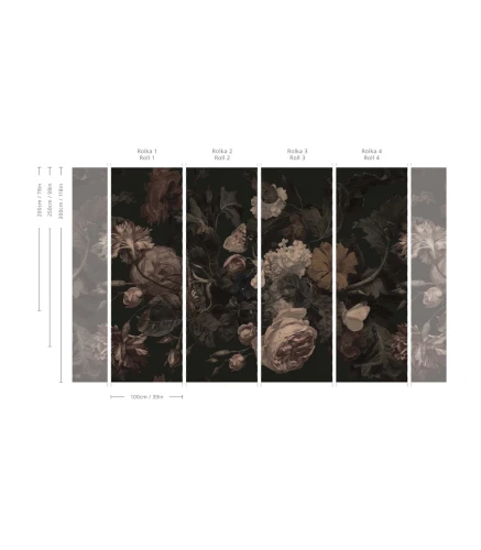 Tapeta w duży kwiat vintage Dragonfly Garden Black Wallcolors.webp