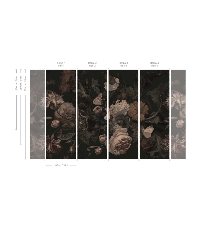 Tapeta w duży kwiat vintage Dragonfly Garden Black Wallcolors.webp