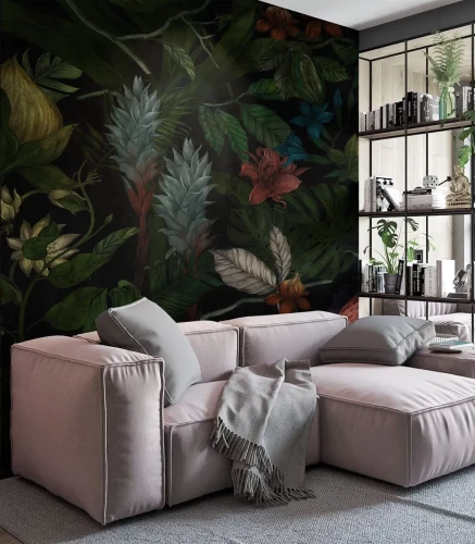 Tapeta tropikalna elegancka do salonu  Mysterious Flower Wallcolors.webp