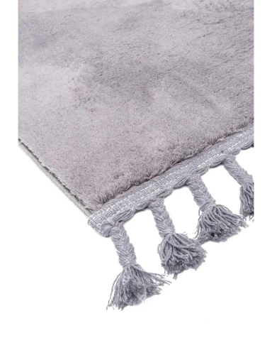 Dywan pluszowy Loren szary z frędzlami zbliżenie na frędzle
