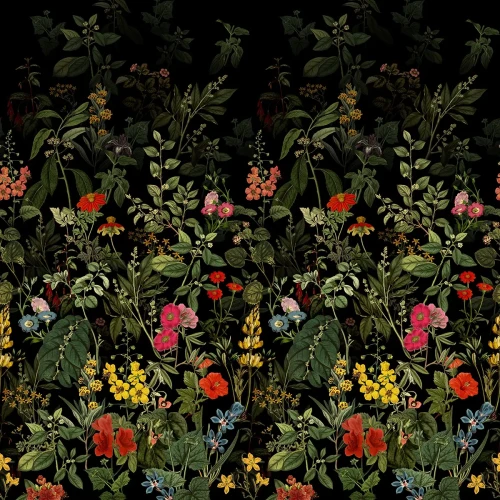 Tapeta 3d w kolorowe kwiaty ciemna Dark Meadow Wallcolors.webp