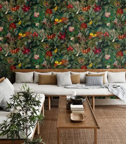 Tapeta do salonu tropikalna Green Island Wallcolors.webp