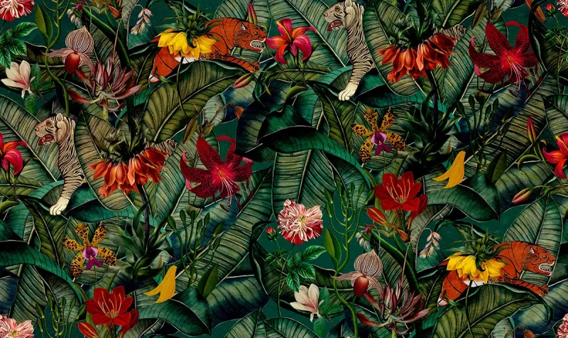 Tapeta tropikalna ciemna Green Island Wallcolors.webp