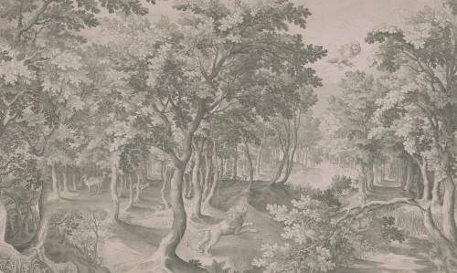 Tapeta leśna vintage Timeless Trees Green Wallcolors.webp
