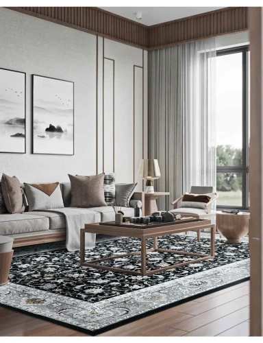 Dywan klasyczny Grece klasyk czarno-srebrny aranżacja