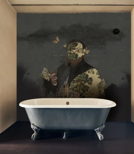 Tapeta do łazienki z portretem Gentleman Moth Wallcolors.webp
