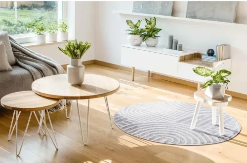 Dywan okrągły Salamanca modern szary w salonie