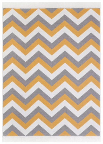 Dywan bawełniany zygzak Kanuni Azteca 2705 szaro-kremowo-żółty