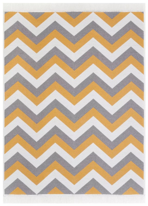 Dywan bawełniany zygzak Kanuni Azteca 2705 szaro-kremowo-żółty
