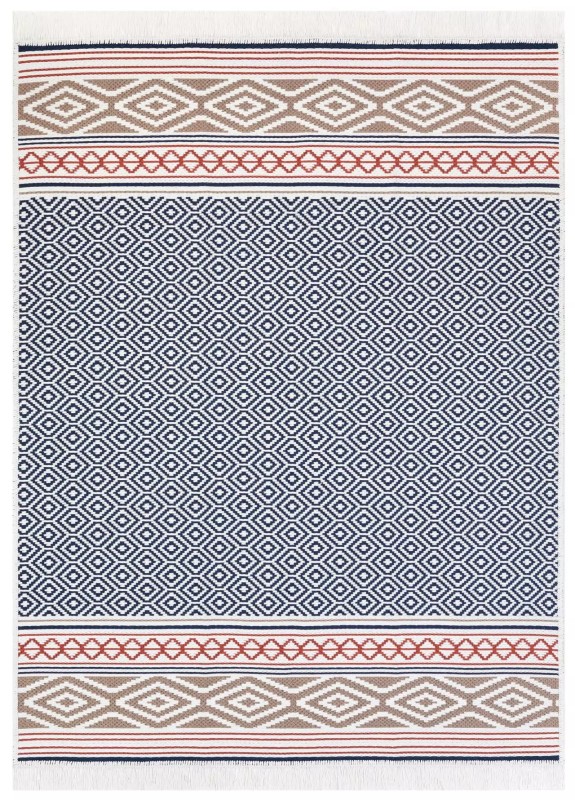 Dywan bawełniany Kanuni Azteca 2711 wzór geometria niebieski