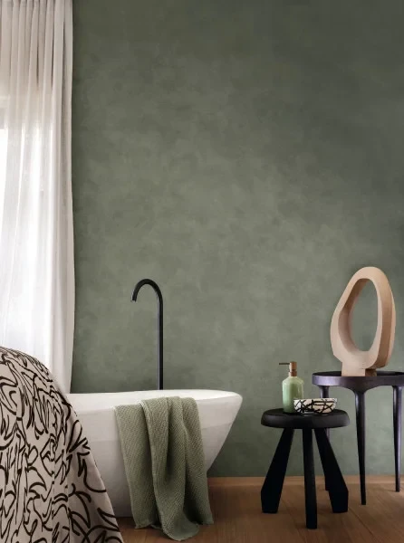 Zielona tapeta do łazienki Casamance L'Atelier 75493262 Argile.webp