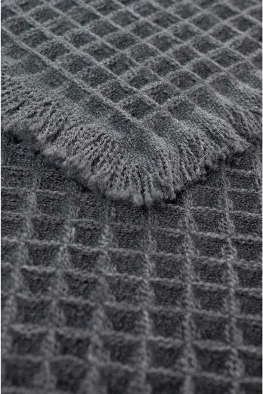 Dywanik uniwersalny Waffle ciemno szary - frędzle