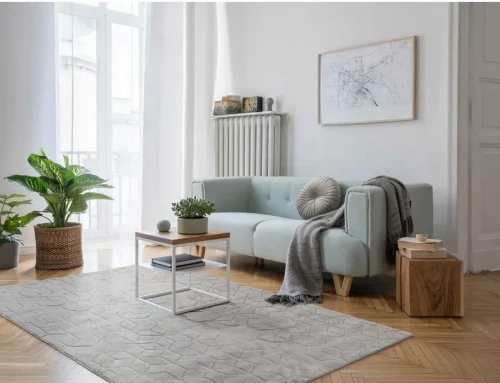 Dywan pluszowy Venesia geometria 3d szary w salonie