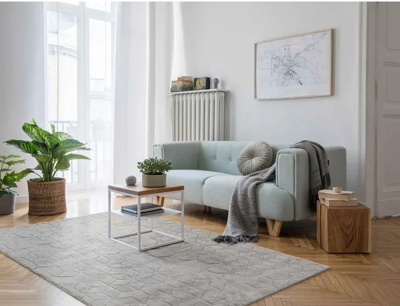 Dywan pluszowy Venesia geometria 3d szary w salonie