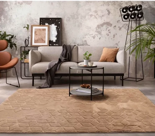 Dywan Venesia geometria 3d beż w salonie