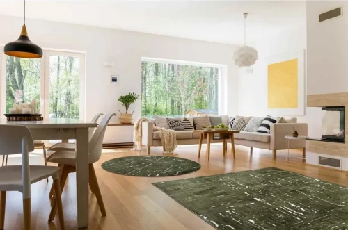 Dywan okrągły Venesia przecierka 3d zielony w salonie