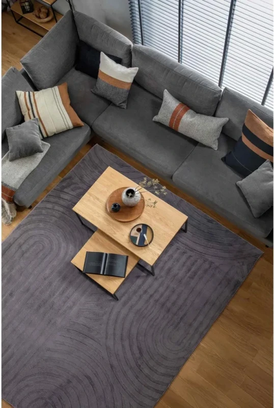 Dywan art-deco Venesia modern 3d antracytowy w salonie