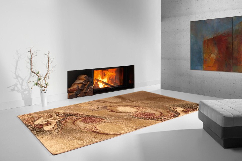 Dywan wełniany Agnella Isfahan Bellona bursztyn w salonie nowoczesnym