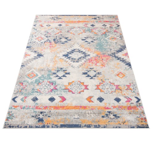 Dywan etno Denver Faa G003A white/dark blue rzut z góry