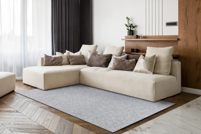 Dywan płaskotkany Casablanca Washable 71511070 szary w salonie