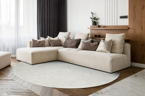 Dywan okrągły płaskotkany Casablanca Plus krem w salonie
