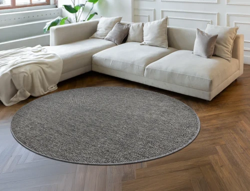 Dywan okrągły płaskotkany Casablanca Loom szary w salonie