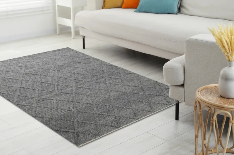 Dywan wełniany Tahar 99001K antracyt w pokoju