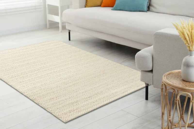 Dywan wełniany pasy Tahar 99002B krem w salonie