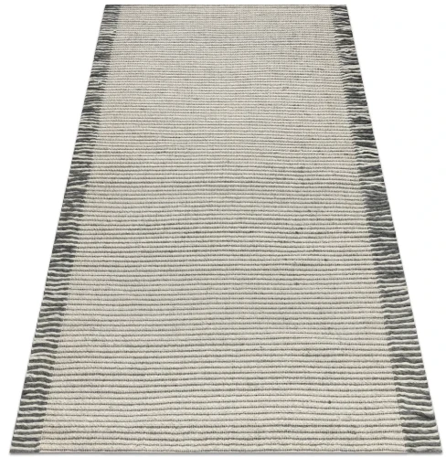 Dywan wełniany z frędzlami Tahar 99003F kremowo-szary - rzut ukośny