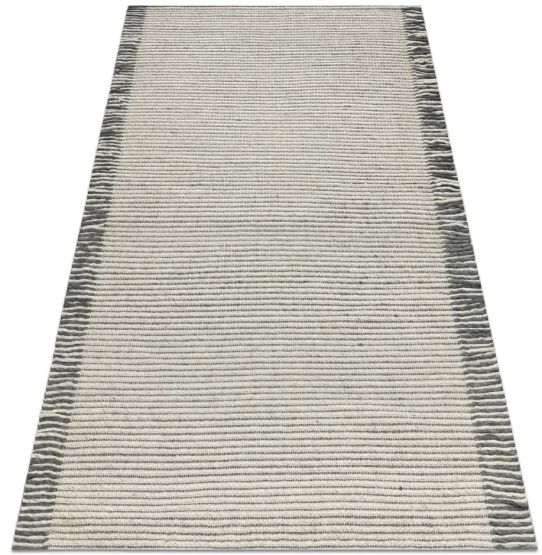 Dywan wełniany z frędzlami Tahar 99003F kremowo-szary - rzut ukośny