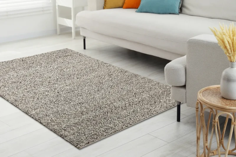 Dywan wełniany nowoczesny Tahar 99005 antracyt w salonie