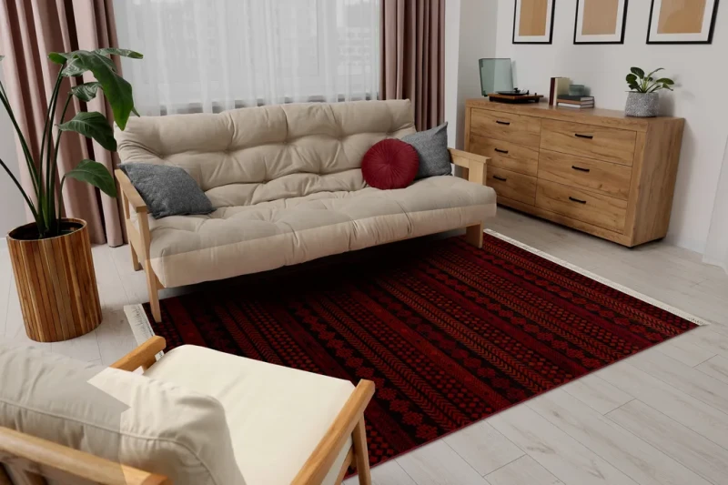 Dywan tradycyjny Orient 5132 bordowo-czarny w salonie