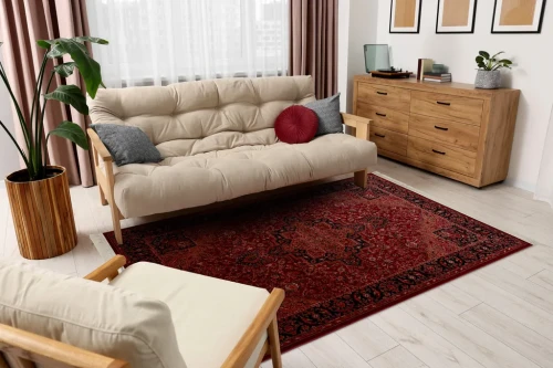 Dywan tradycyjny Orient Y307 bordowo-czarny w salonie