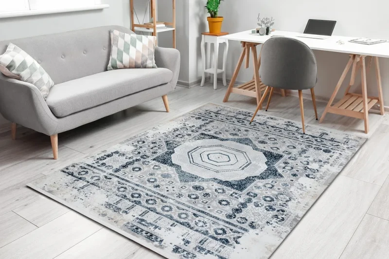 Dywan etno Duke 51542 kremowo-niebieski w pokoju
