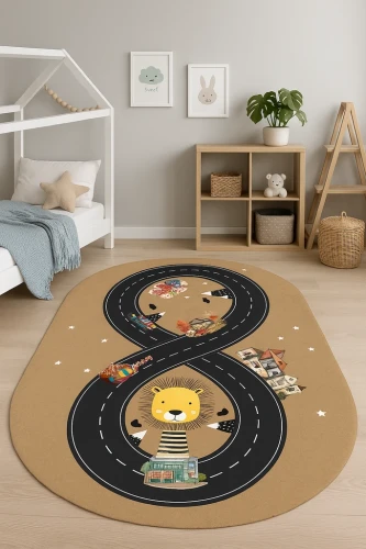 Dywan dla dzieci owal Kids KM046 tor wyścigowy w aranżacji