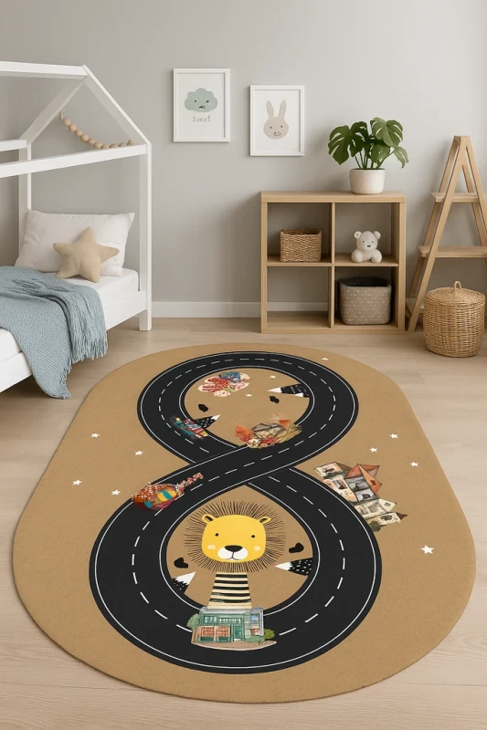 Dywan dla dzieci owal Kids KM046 tor wyścigowy w aranżacji
