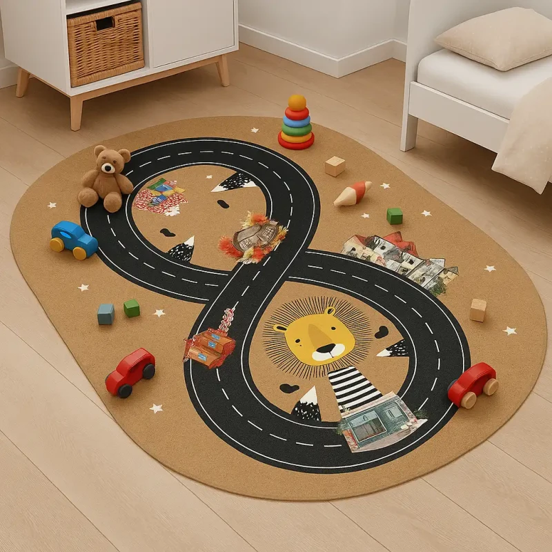 Dywan dla dzieci owal Kids KM046 tor wyścigowy w pokoju dziecięcym